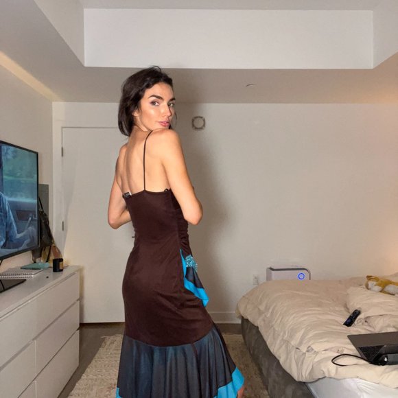 Women's Brown and Blue Dress Y2K for sureeee limited too vibes - Picture 4 of 7